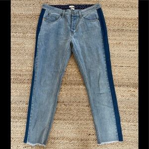 ROXY TWO TONED STRIPE FRAY HEM BOYFRIEND JEANS